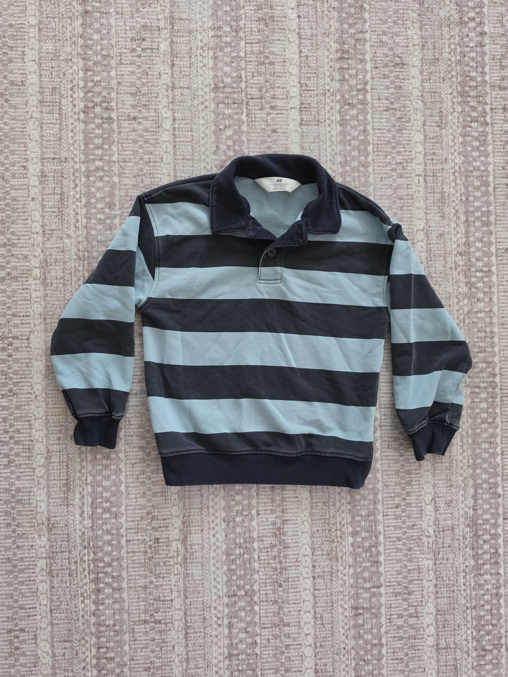 H&M Boys Striped Polo Sweatshirt Blue & Navy Long Sleeve Size 5T/6